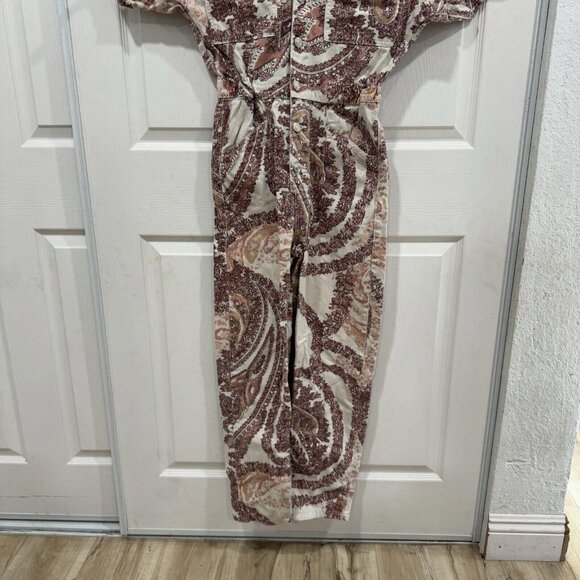 Free People Marci Printed Coverall Utility Jumpsuit, Ivory Multicolor, Xsmall Xs - Picture 5 of 11